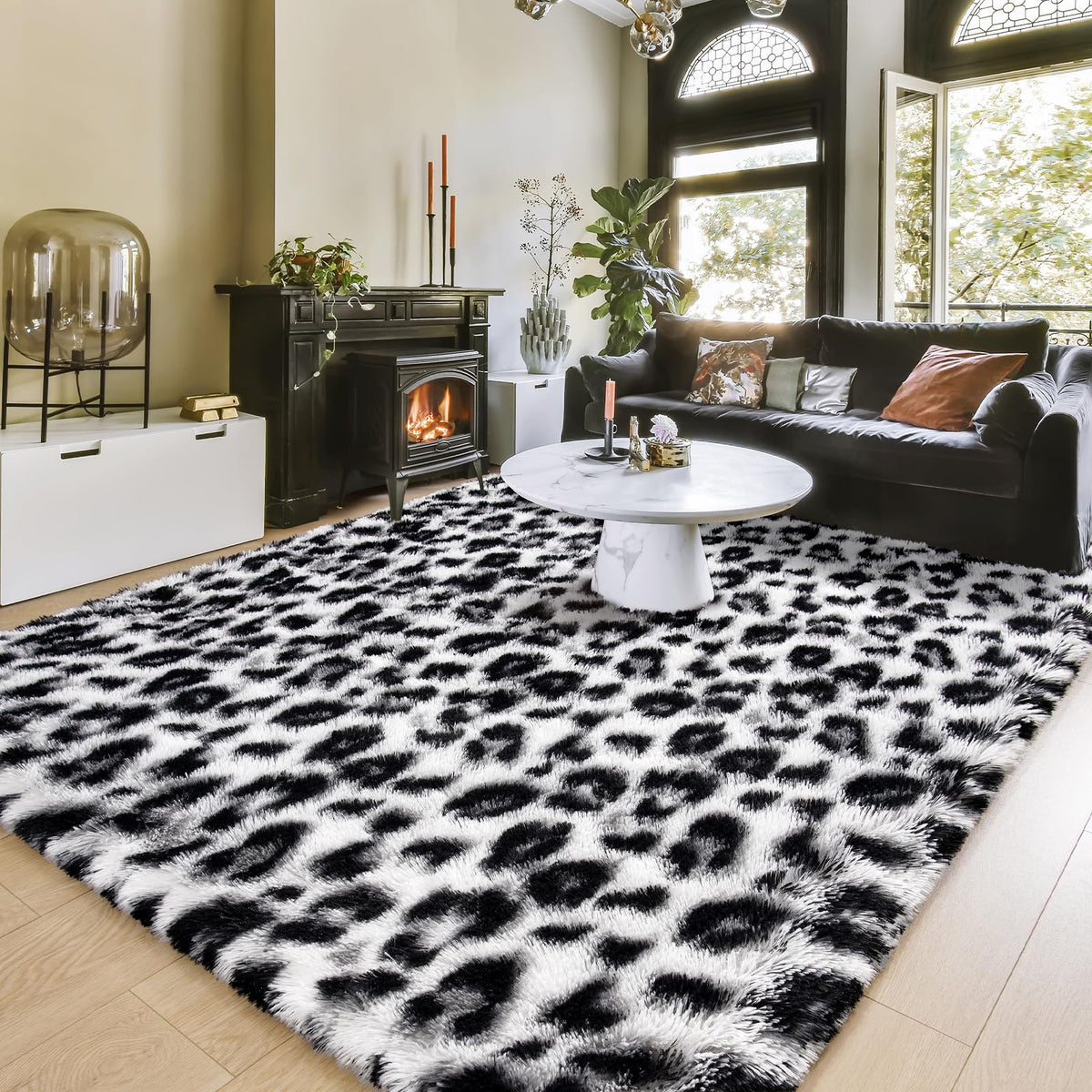 Amearea Fluffy Leopard Rug, Premium Cheetah Print Rugs, Khaki 4x6