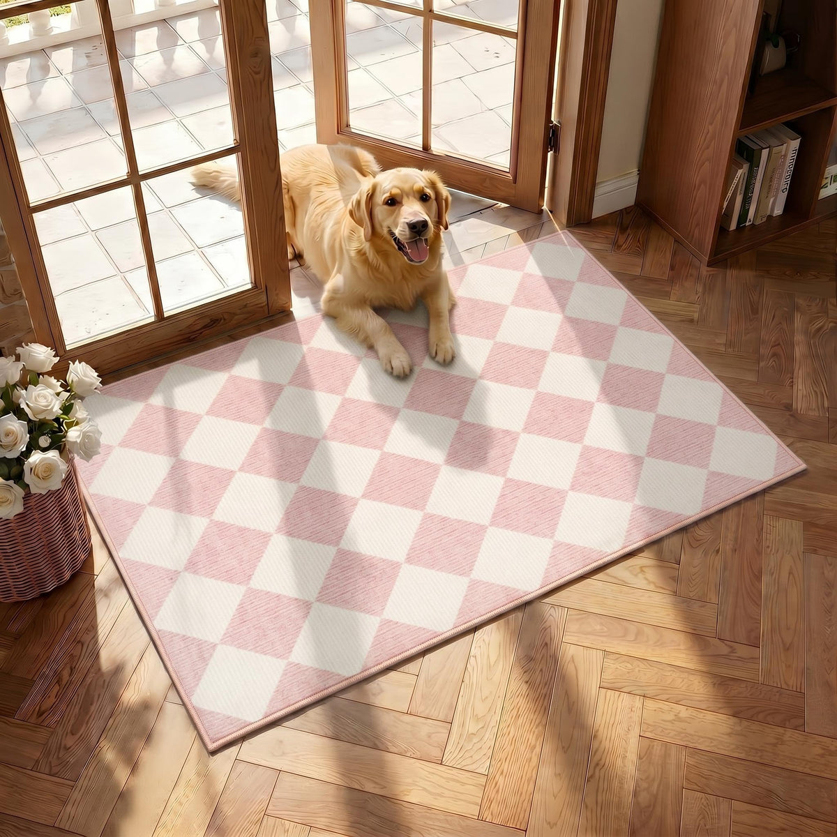 GarveeHome 5x7 Checkered Area Rug Black and Brown Washable Living Room Rug