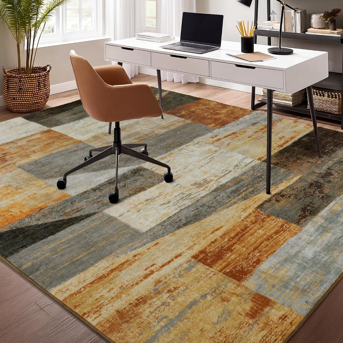 Mugorn Modern Geometric Living Room Rug, Soft Washable 4x6 Area Rug