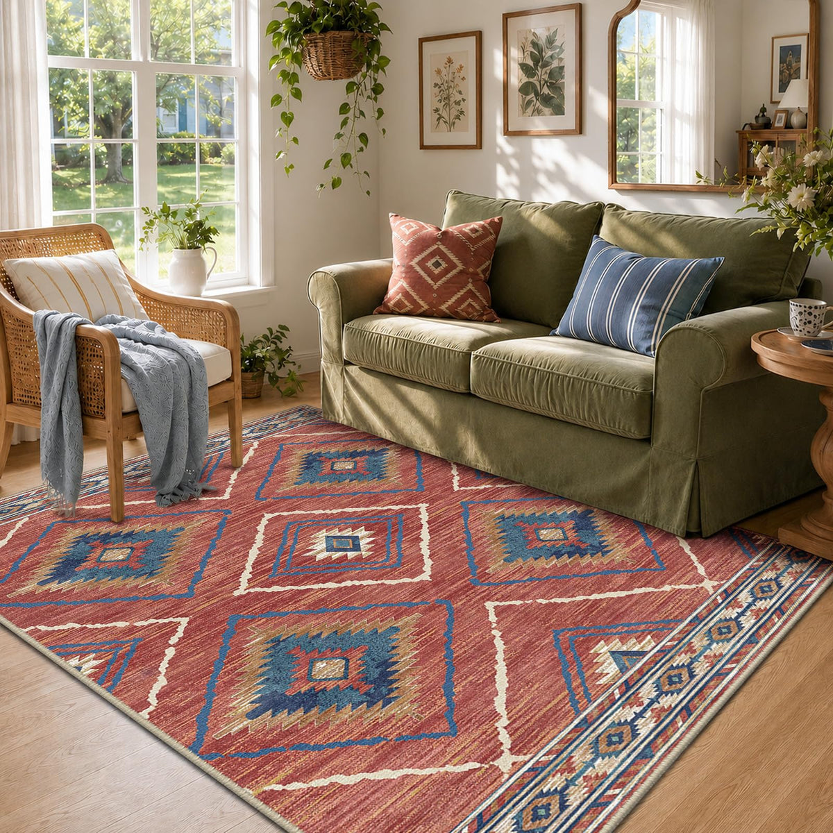 BESTSWEETIE 8'x10' Washable Area Rug for Living Room Bedroom Yellowbrown