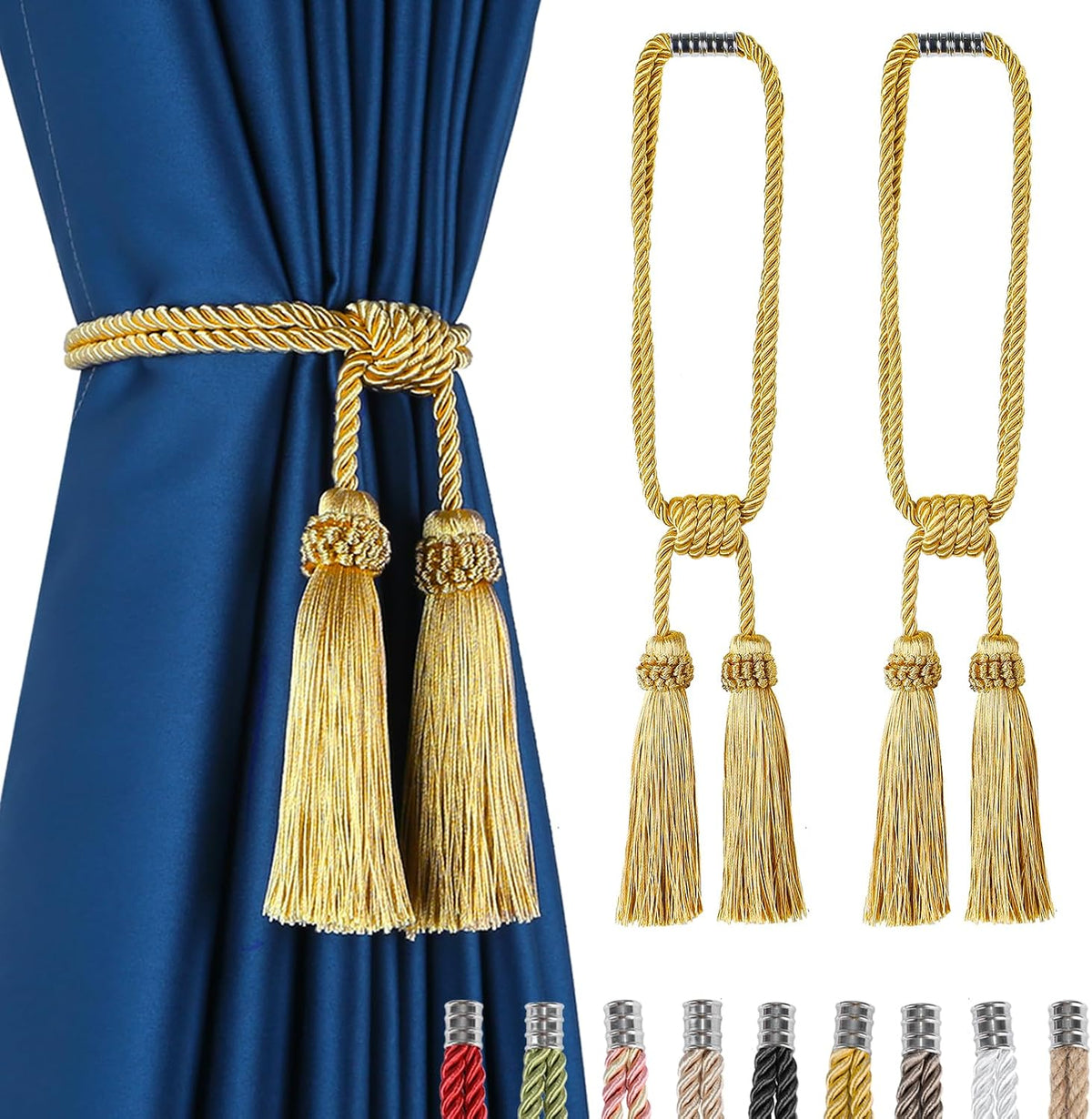 Magnetic Curtain Tiebacks Handmade Tassel Drapery Holdback,2P