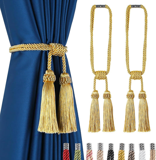 Magnetic Curtain Tiebacks Handmade Tassel Drapery Holdback,2P