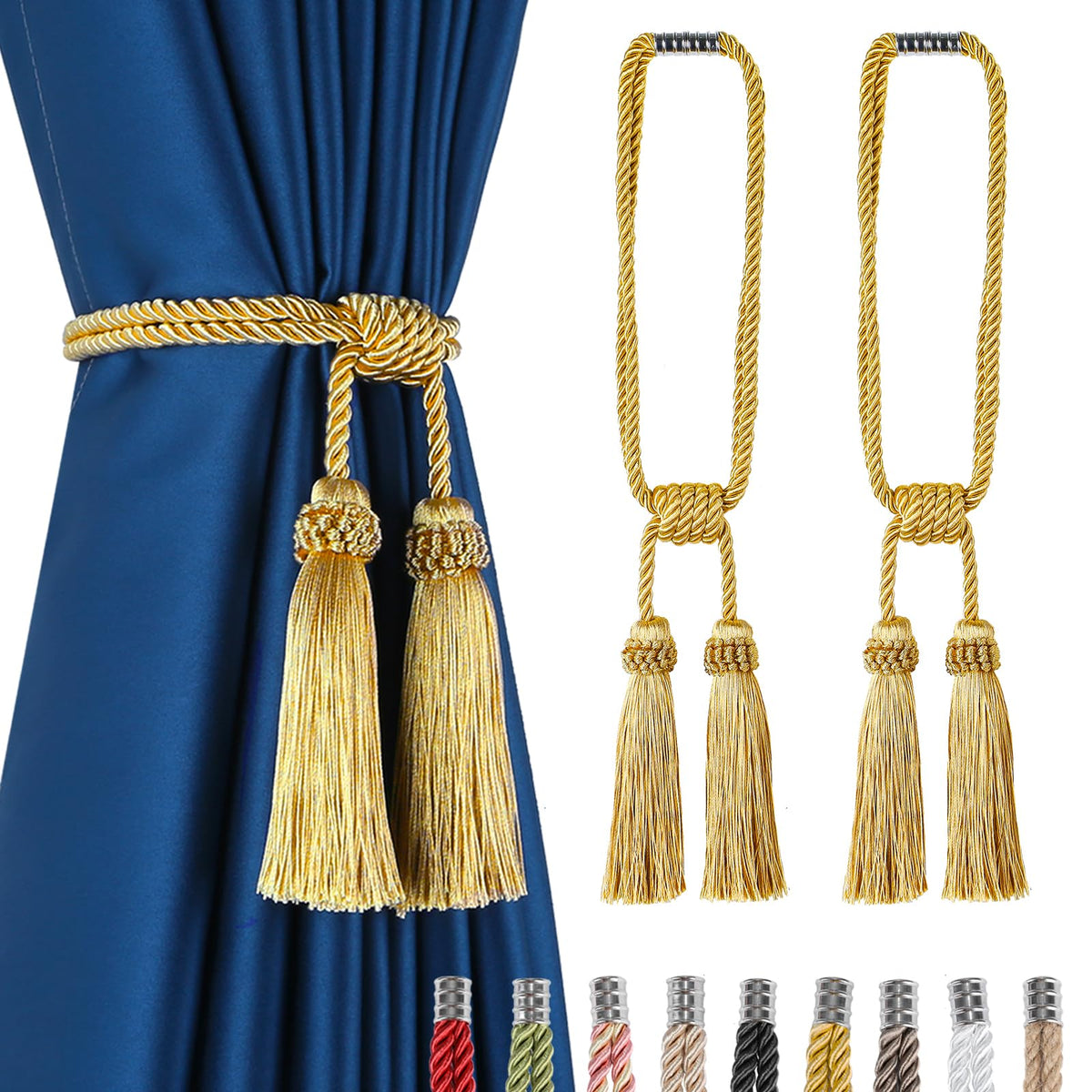 Magnetic Curtain Tiebacks Handmade Tassel Drapery Holdback,2P