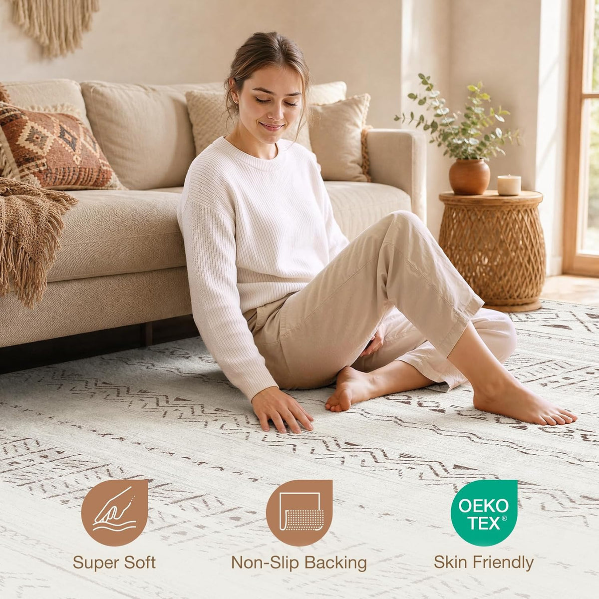 cotiled 6x9 Area Rugs for Living Room: Boho Washable Rug for Dining Room