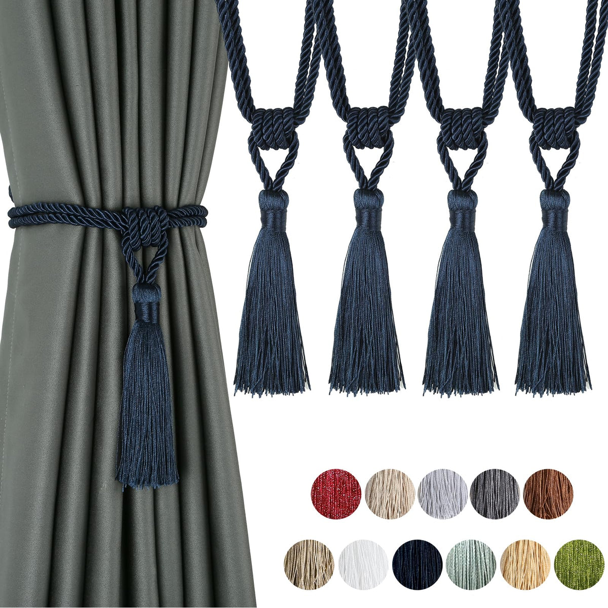 4 Pack Curtain Tiebacks Handmade Tassel Rope Curtain Holdbacks