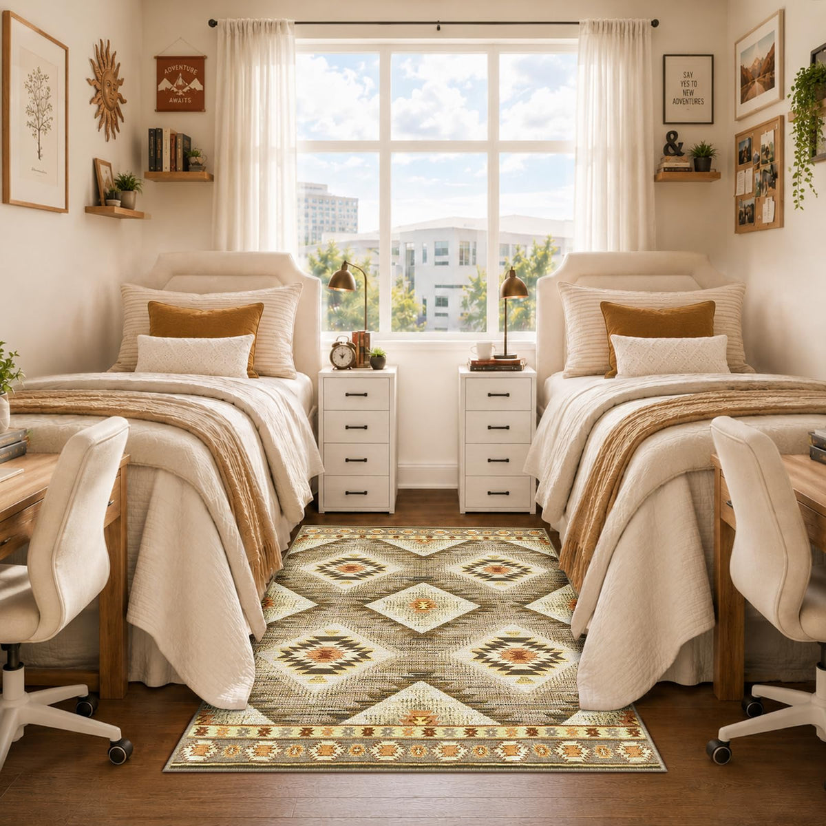 BESTSWEETIE 5'x7' Washable Area Rug for Living Room Bedroom Yellowbrown