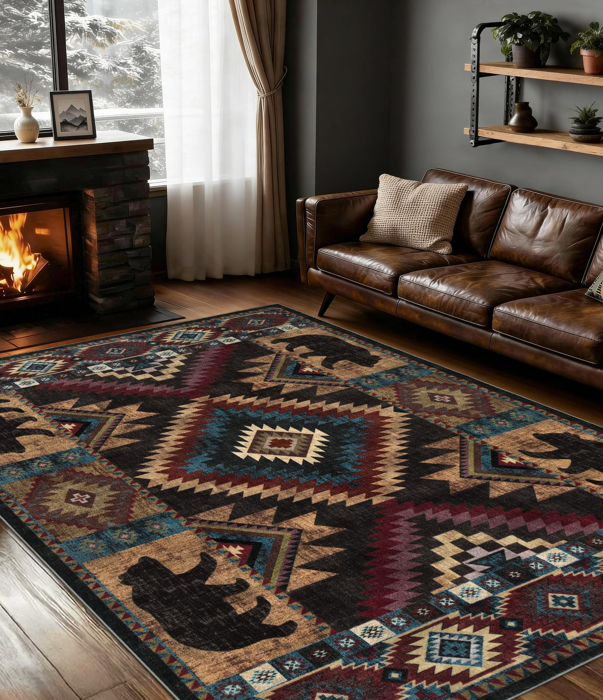 YIHOUSE Washable Rustic Cabin Area Rugs 5x7 Brown