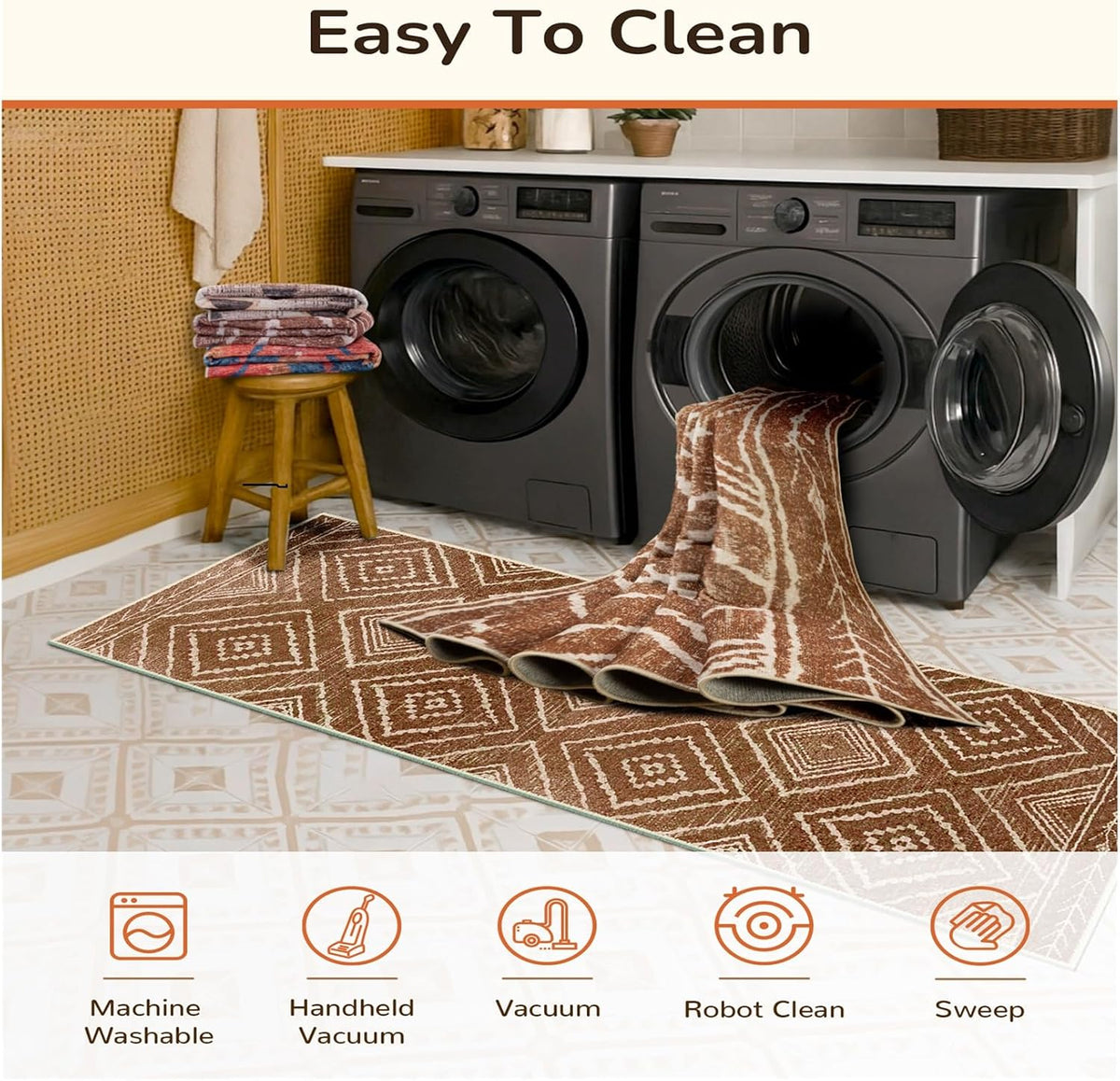 BESTSWEETIE 8'x10' Washable Area Rug for Living Room Bedroom Yellowbrown