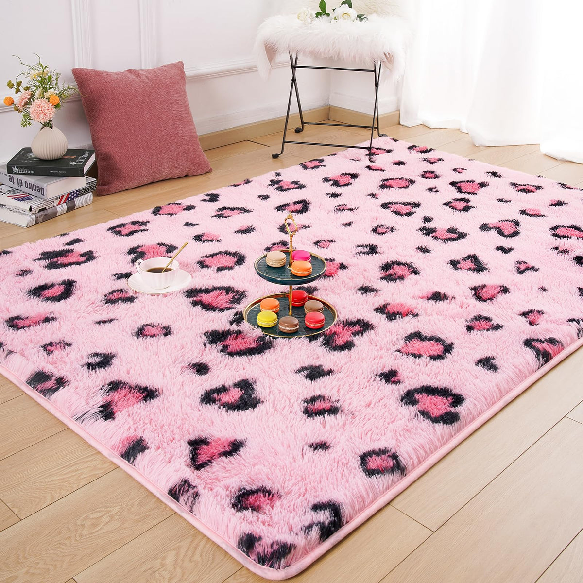 Amearea Fluffy Leopard Rug, Premium Cheetah Print Rugs, Khaki 4x6