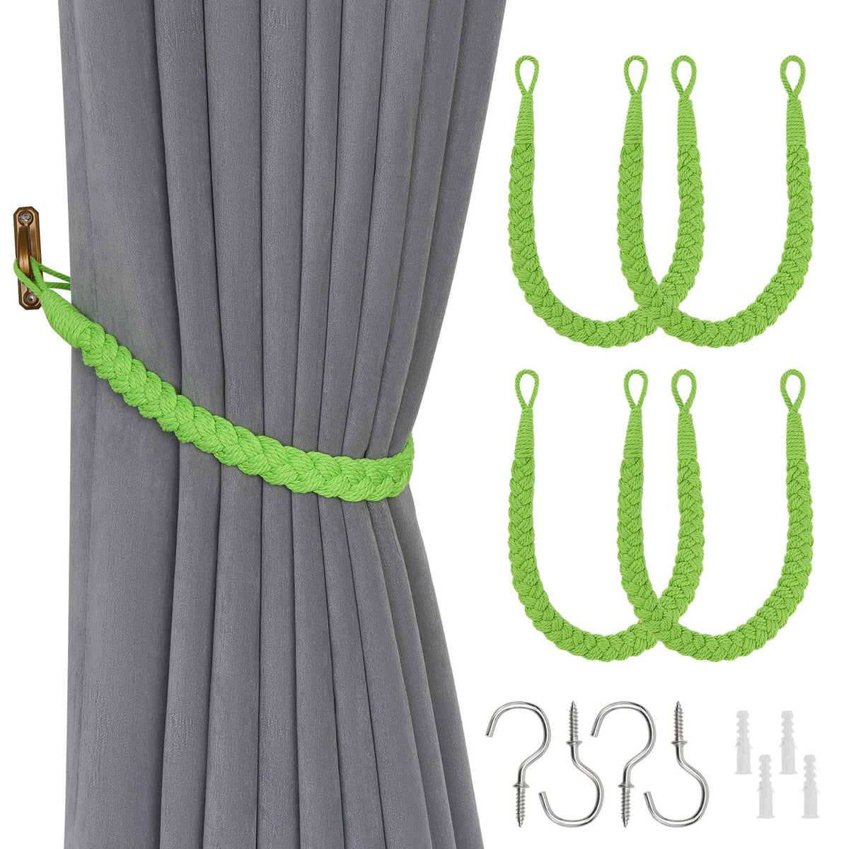 NICEEC 2 Pack Natural Cotton Rope Curtain Tiebacks Elegant Boho Style Decorative Drape Tie Backs Soft Hand-Woven Rope Curtain Holdbacks with Metal Hook for Home & Office Drapery (Coffee)