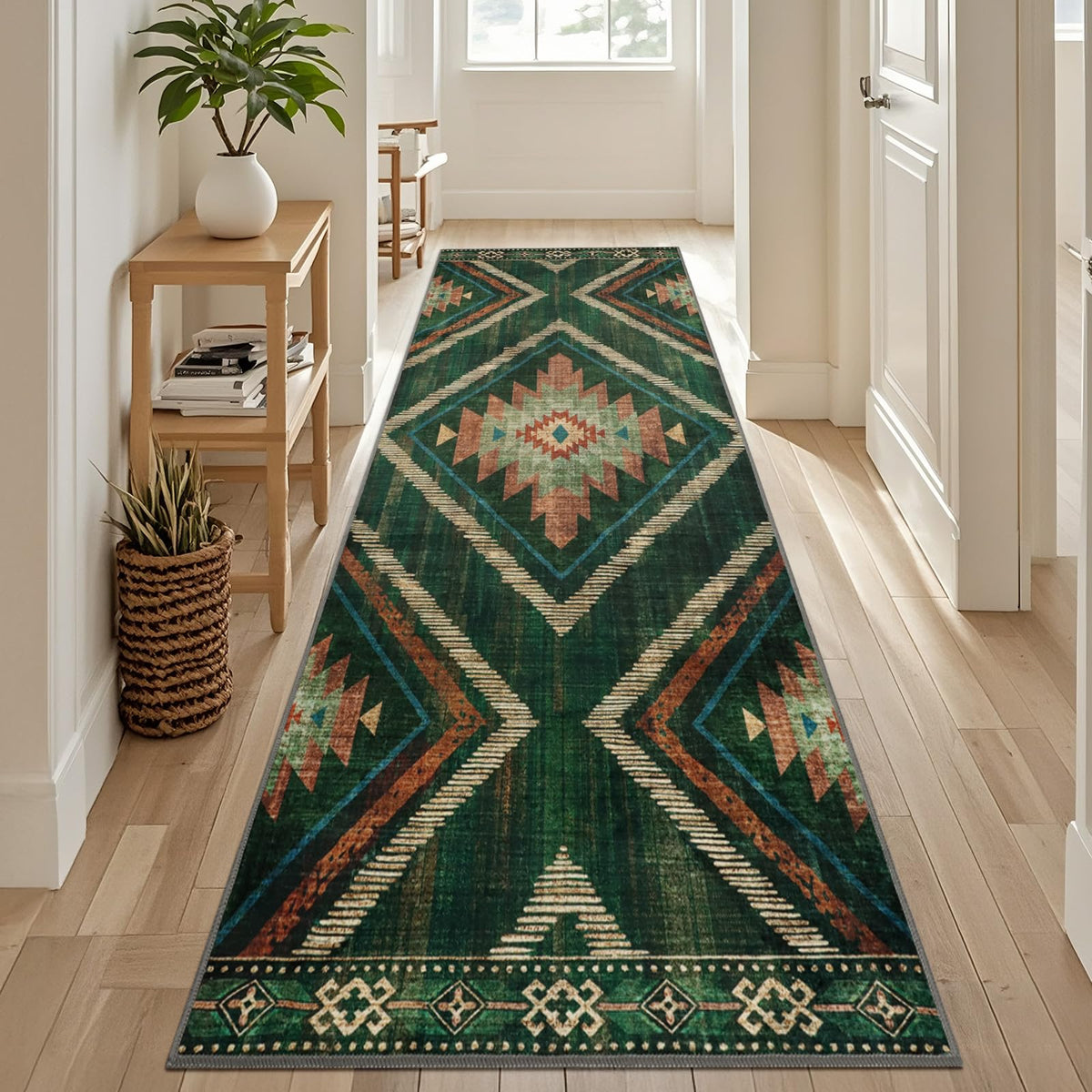 Boho Washable Rugs 5x7ft Non Slip, Low Pile Area Rug for Living Room, Brown Moroccan Bedroom Carpets, Non Shedding Soft Floor Carpet for Dining Room Bathroom Nursery Kitchen Office