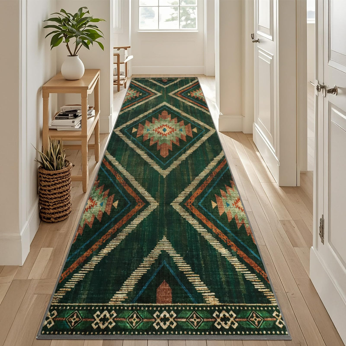 Boho Washable Rugs 5x7ft Non Slip, Low Pile Area Rug for Living Room, Brown Moroccan Bedroom Carpets, Non Shedding Soft Floor Carpet for Dining Room Bathroom Nursery Kitchen Office