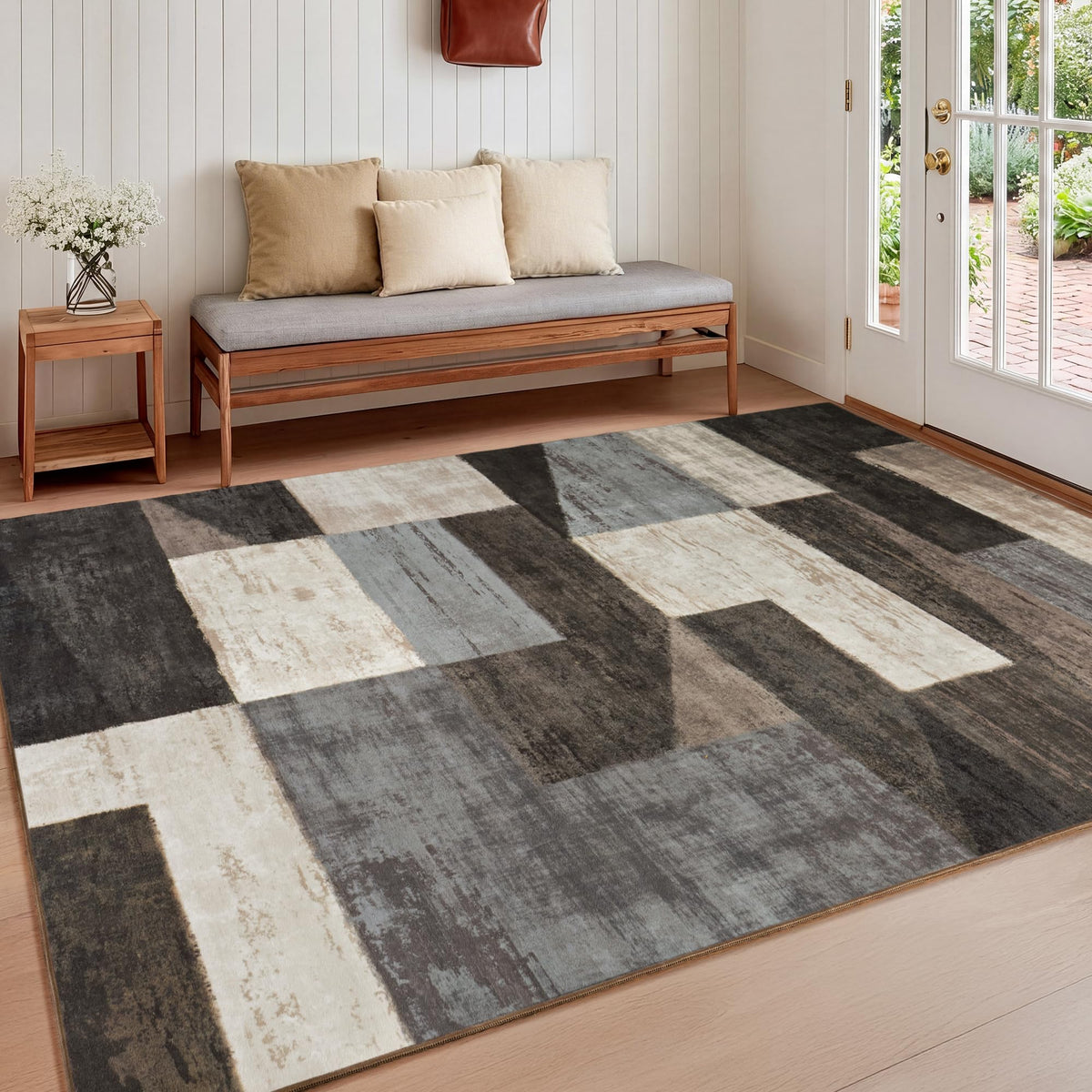 Mugorn Modern Geometric Living Room Rug, Soft Washable 4x6 Area Rug