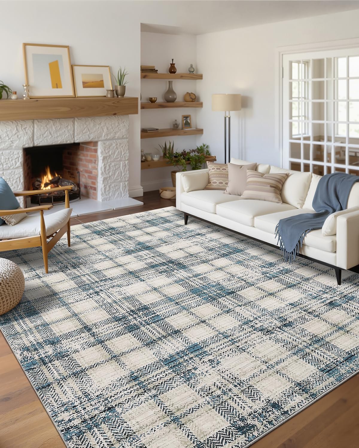 Large Living Room Rugs 8x10 Area Rugs Machine Washable Modern Geometric Neutral Rug Non Slip Low Pile Farmhouse Stain Resistant Carpet for Bedroom Nursery Classroom Dorm 8'x10' Multi