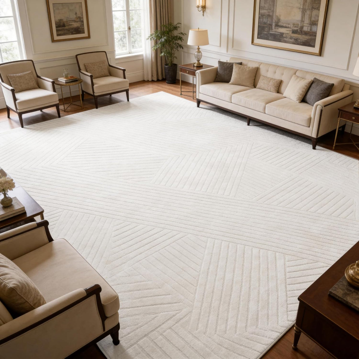 Beige Geometric 5x7 Solid Area Rug, Washable for Living Room Bedroom