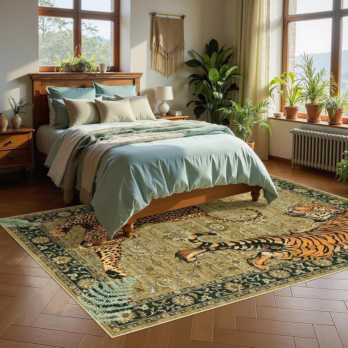 Joydeco Tiger Cheetah Animal Print 5x7 Washable Living Room Bedroom Rug