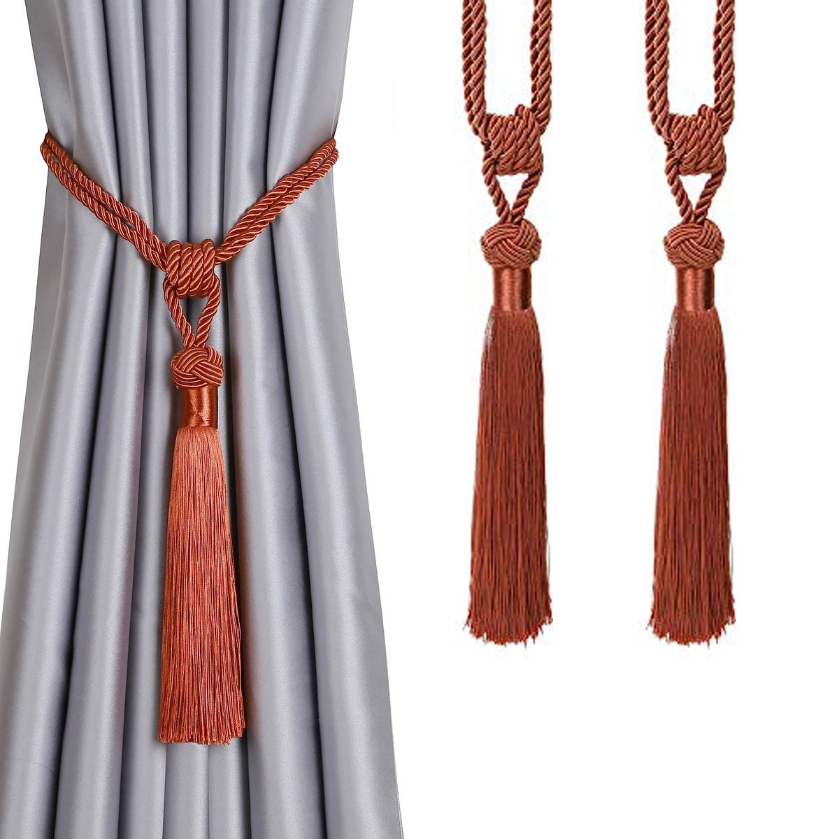 BEL AVENIR 2 Pack Curtain Tiebacks Hand-Woven Tassels Holdbacks