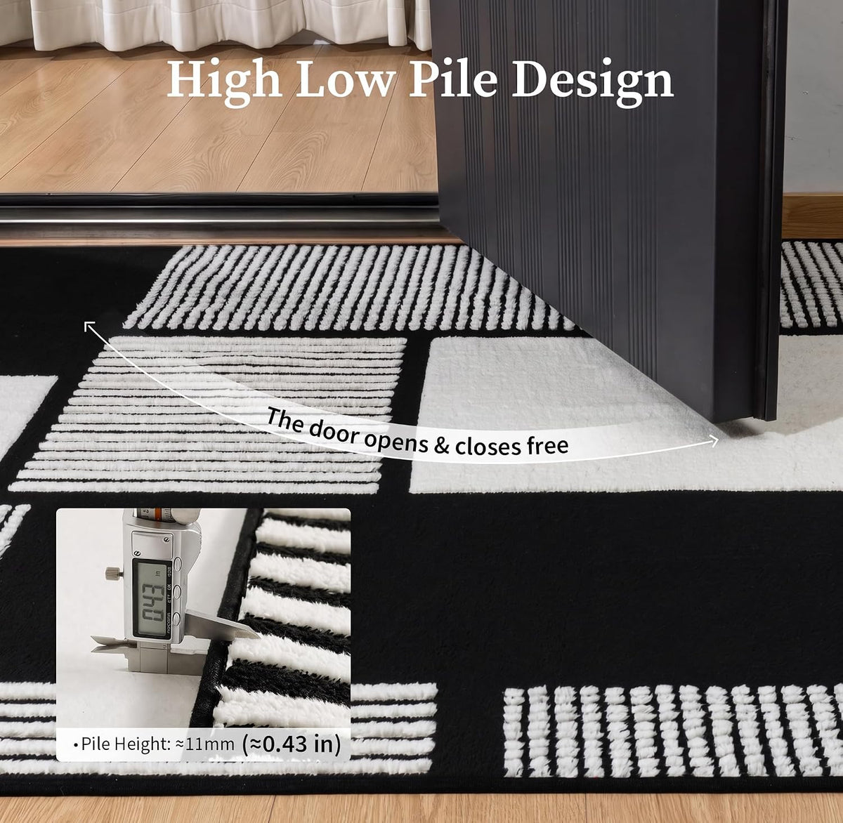 YIHOUSE 5x7 Black and White Area Rug, Washable Non Slip Living Room Carpet