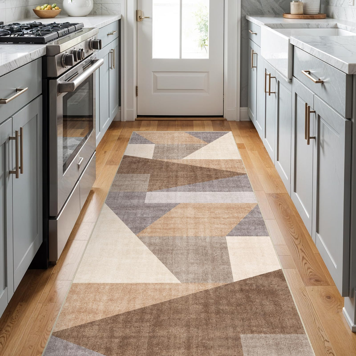 5x7 Washable Area Rug for Living Room - Non-Slip Geometric Rugs Blue Grey