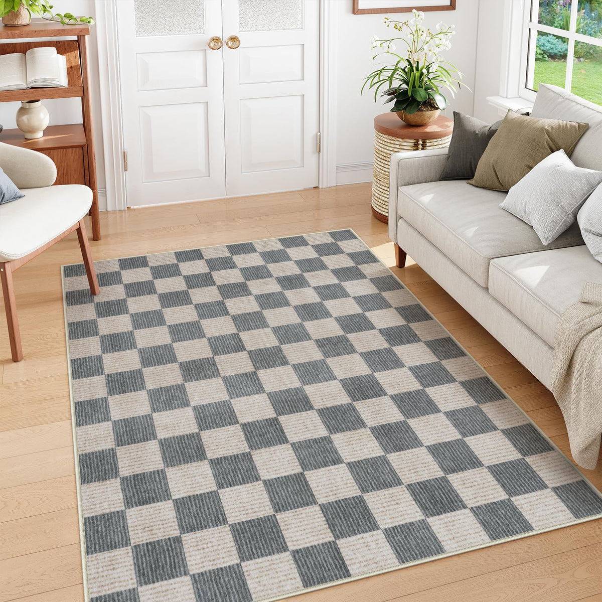 LIVEBOX 8x10 Area Rugs for Living Room, Checkered Non-Slip Washable Rugs, Farmhouse Neutral Classic Geometric Large Boys Area Rug for Bedroom, Carpet for Living Dining Room Office(Sage Green,8'x10')