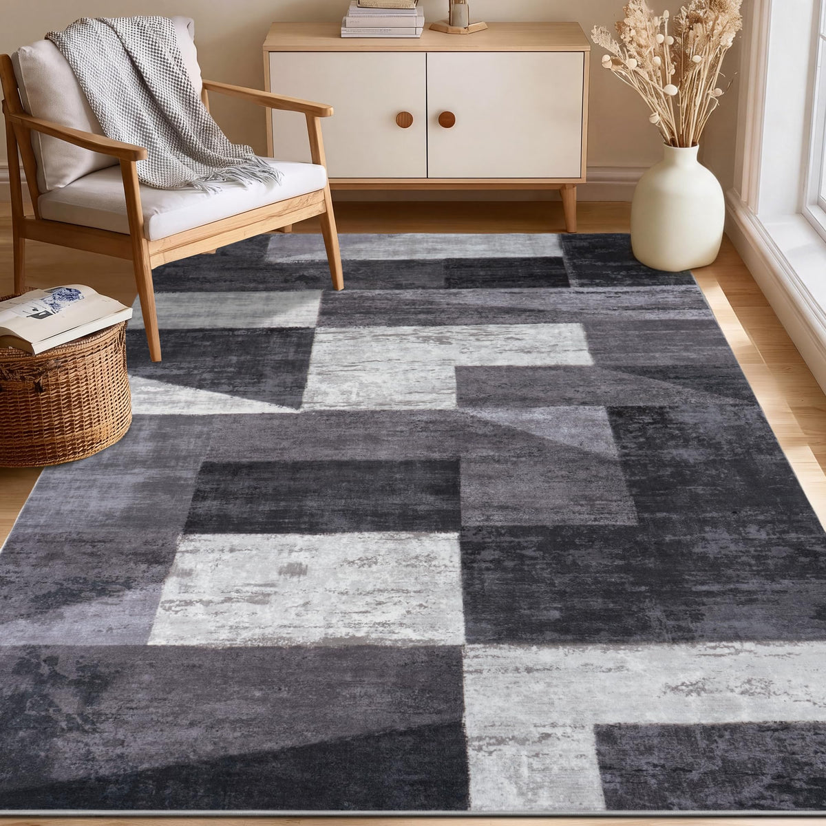 Mugorn Modern Geometric Living Room Rug, Soft Washable 4x6 Area Rug