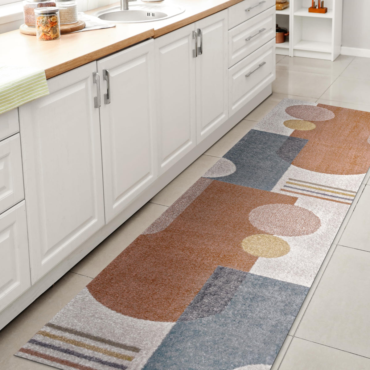 JONATHAN Y Machine Washable Cream/Terra Indoor Area Rug 4X6 ft, Kallax Geometric Modern Low-Pile for Living Room, Bedroom, Kitchen, Office, Easy-Cleaning, Pet-Friendly, Non-Shedding WSH311A-4