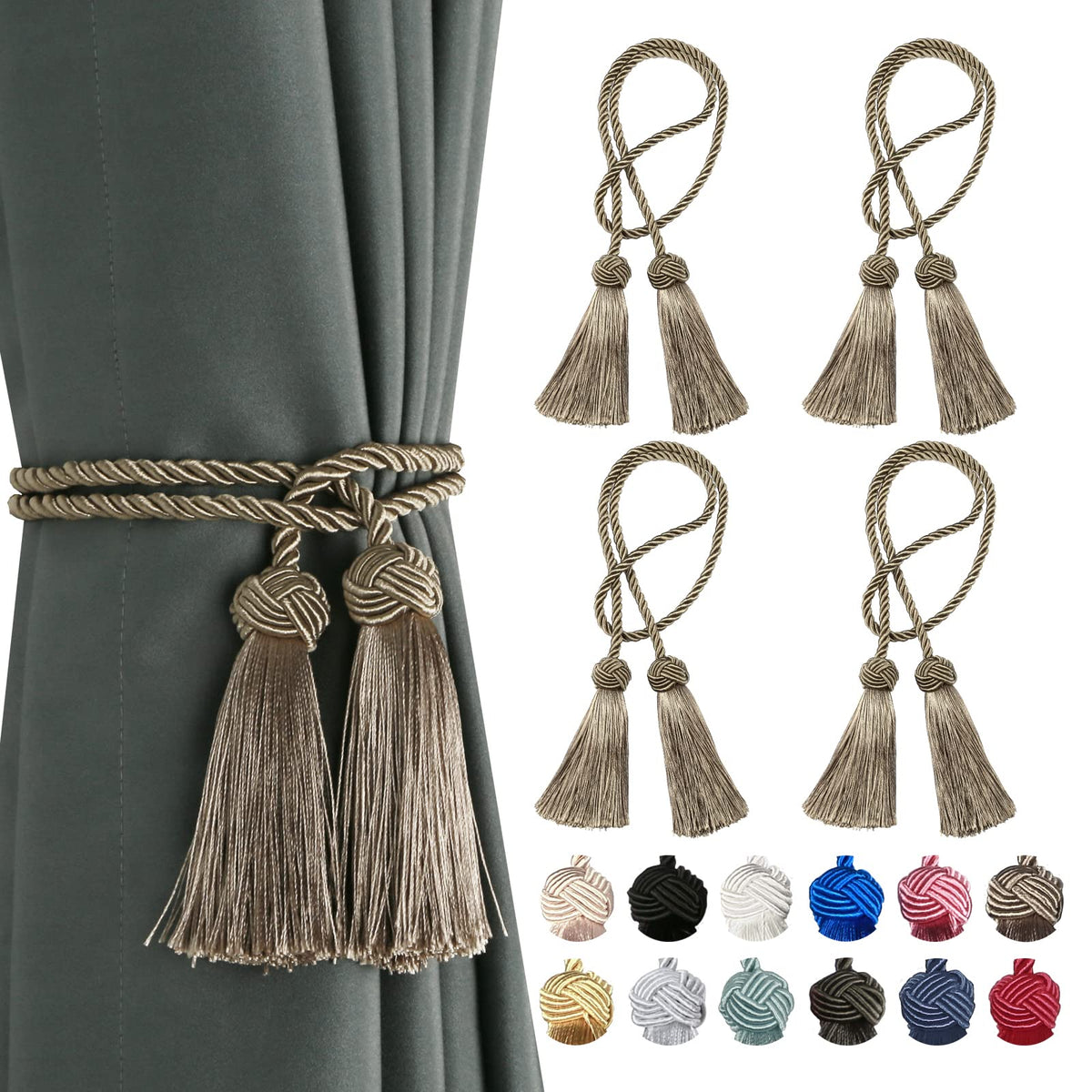 BEL AVENIR 2 Pack Handmade Rope Tassel Curtain Tiebacks