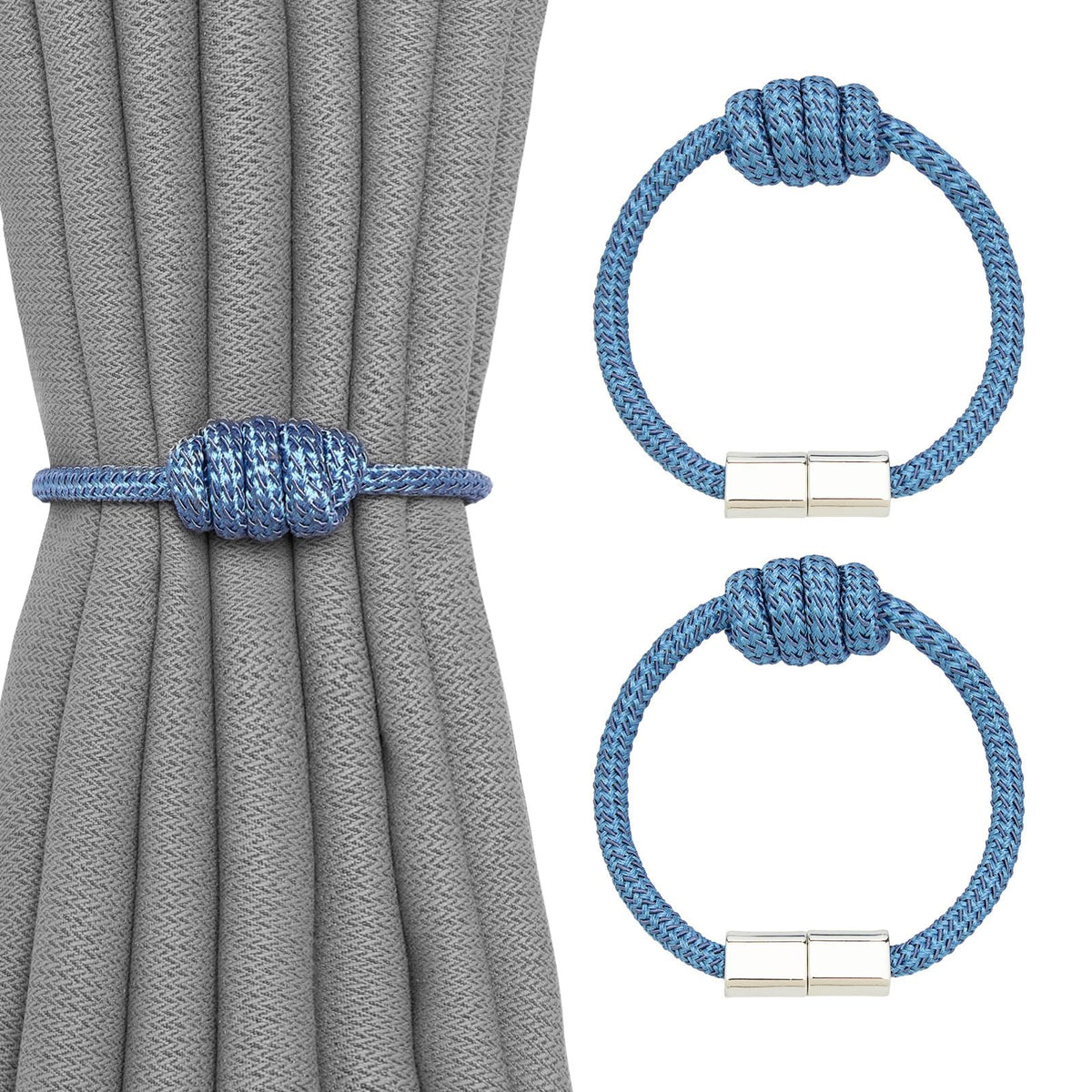 NICEEC 2 Pack Mini Magnetic Curtain Tiebacks Modern Simple Style Drape Tie Backs Elegant Hand Weave Rope Knot Decorative Curtain Holdbacks for Home & Office Window Drapery (Dark Grey)
