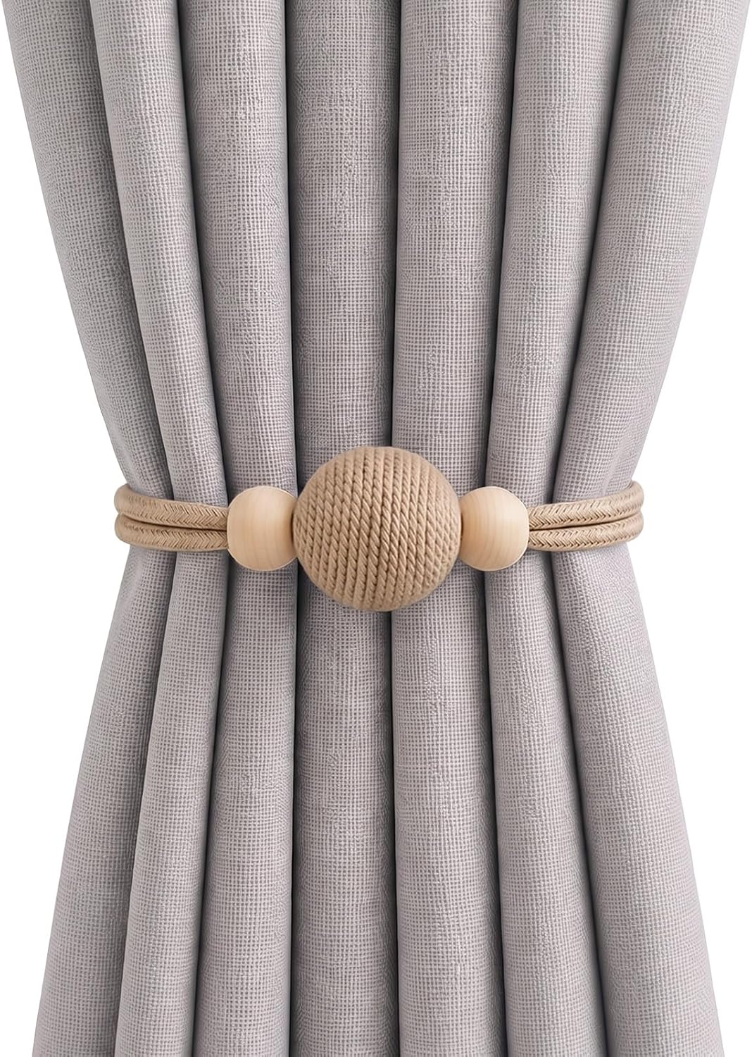 2 Pack Magnetic Curtain Tiebacks, Minimalist Curtain Holdbacks (Brown)