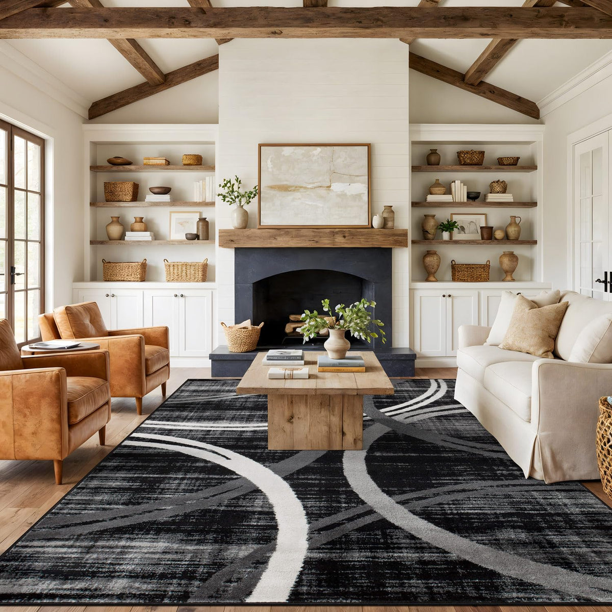 Rugshop Wavy Circles Fade-Resistant Living Room Area Rug Gray 5'3" x 7'3"
