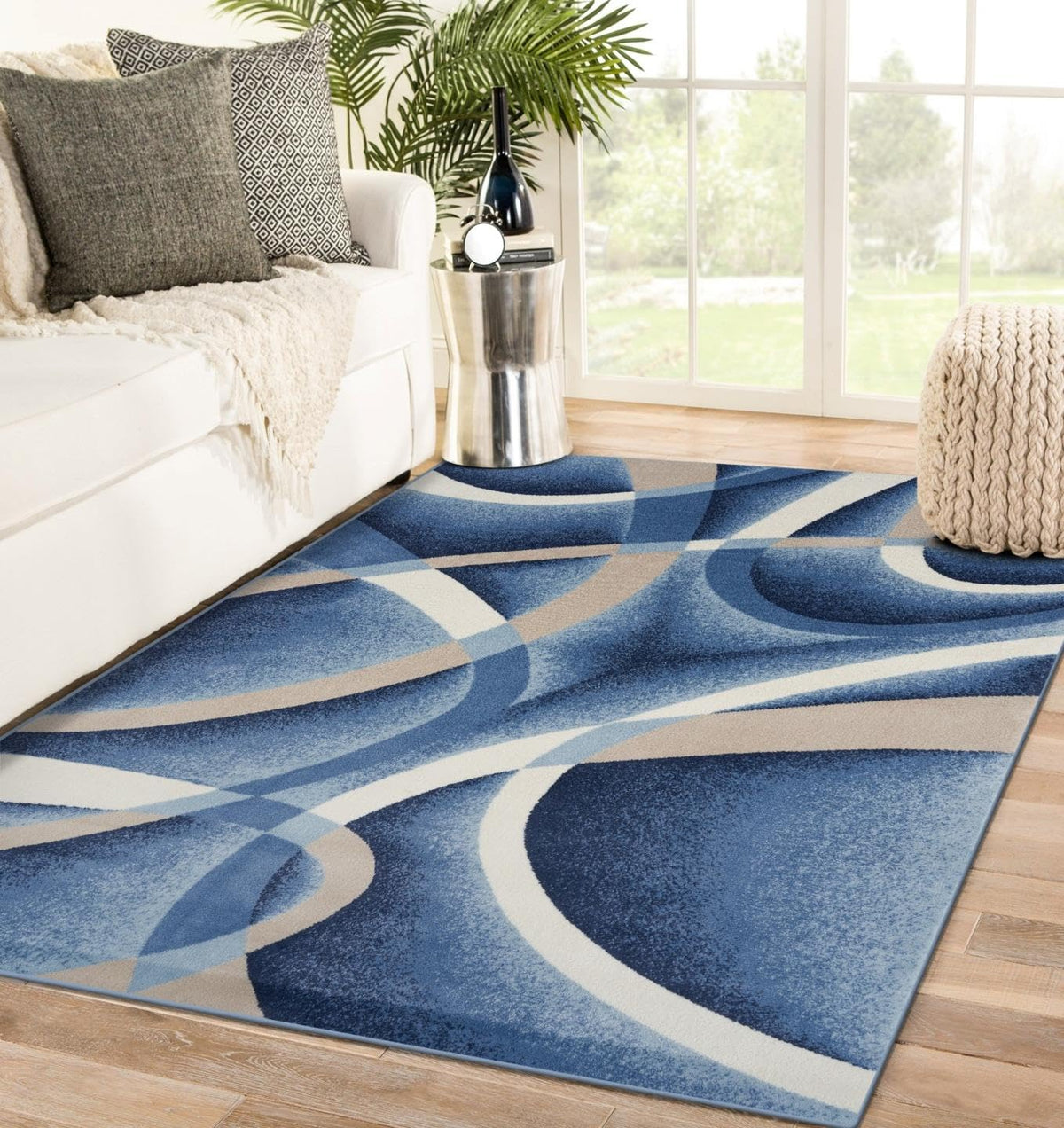 Luxe Weavers Geometric Abstract Area Rug Navy 5x7