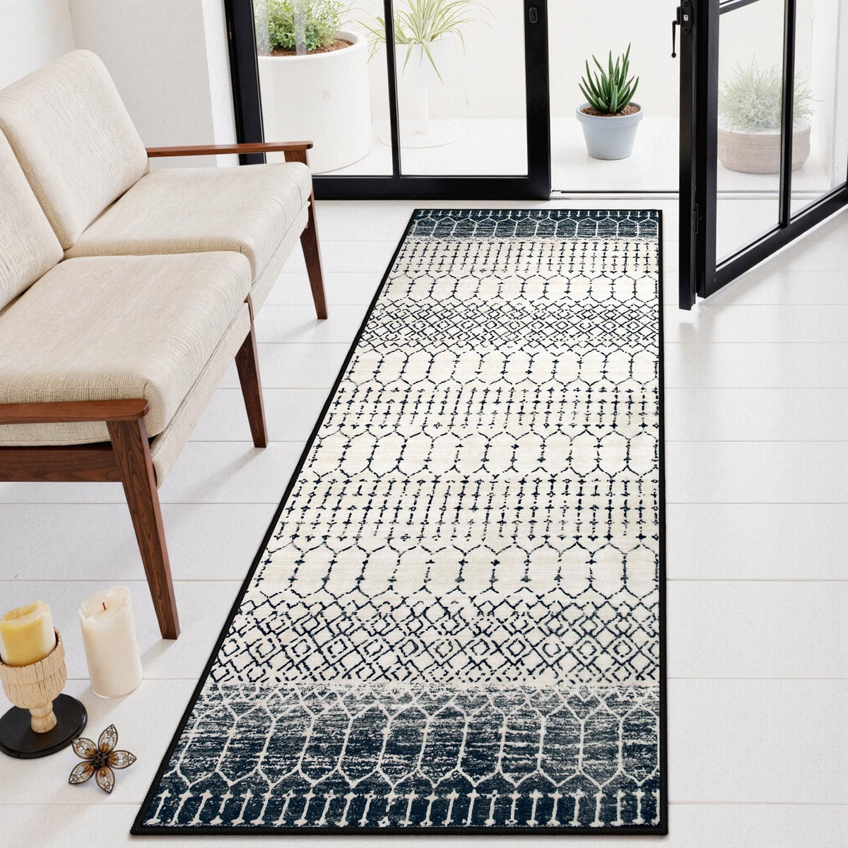 Lahome Moroccan Black Area Rug for Living Room 3x5 Non-Slip Washable Stain Resistant Large Kitchen Rugs Throw Low-Profile Soft Bedroom Carpet Geometric Print Rug for Entryway Dining Room Hana