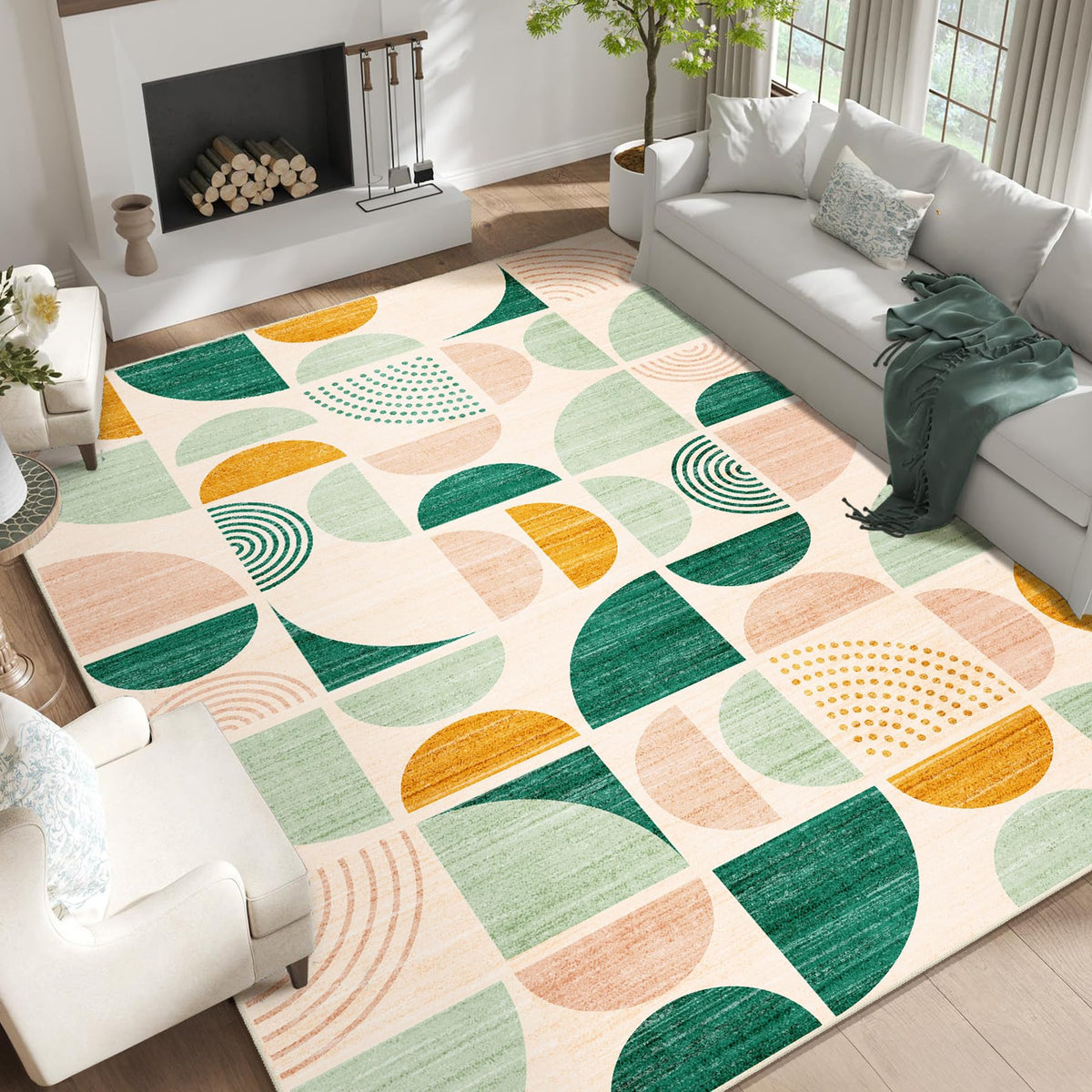 MUJOO 5x7 Area Rugs Washable,Boho Rugs Non Slip Modern Abstract Large