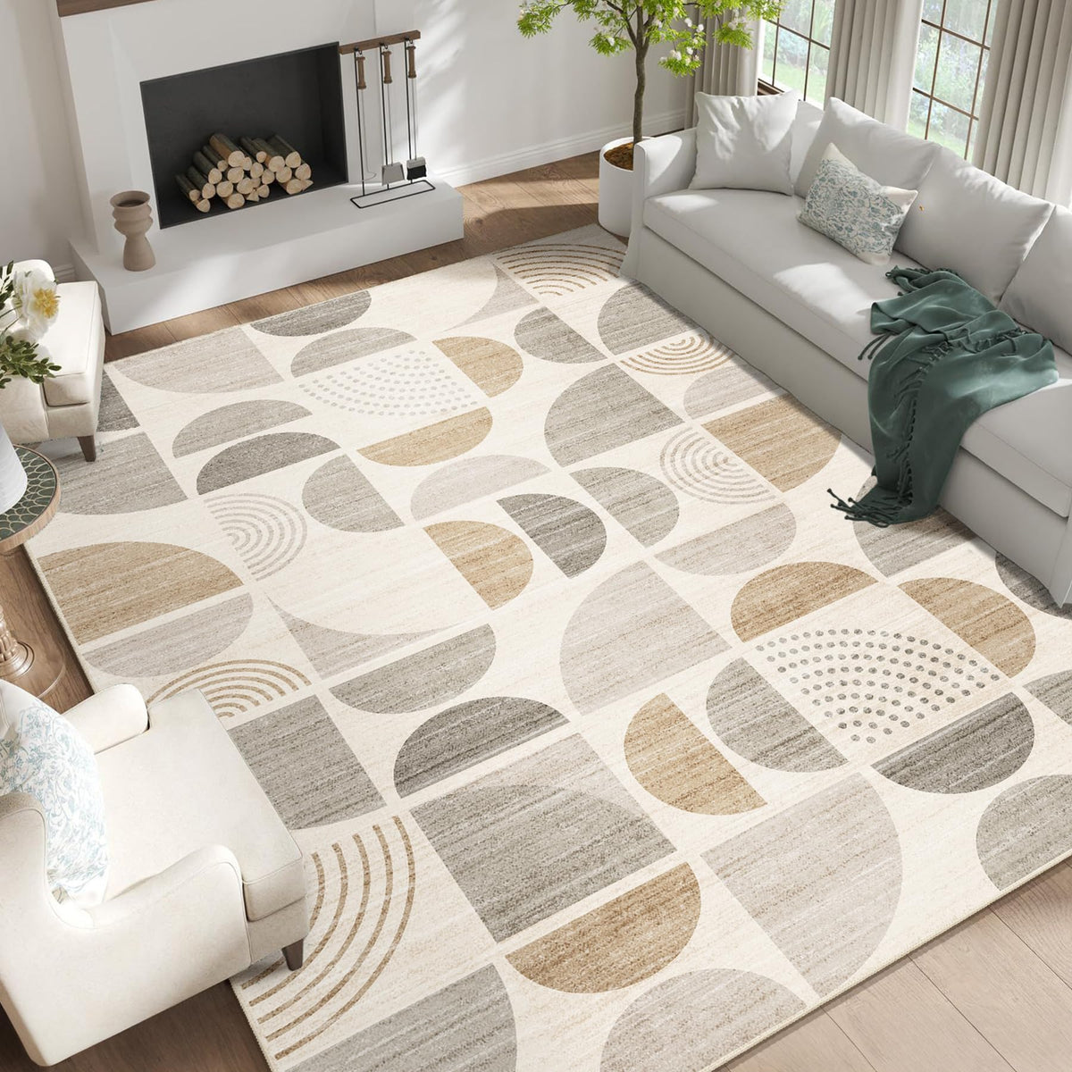 MUJOO 5x7 Area Rugs Washable,Boho Rugs Non Slip Modern Abstract Large