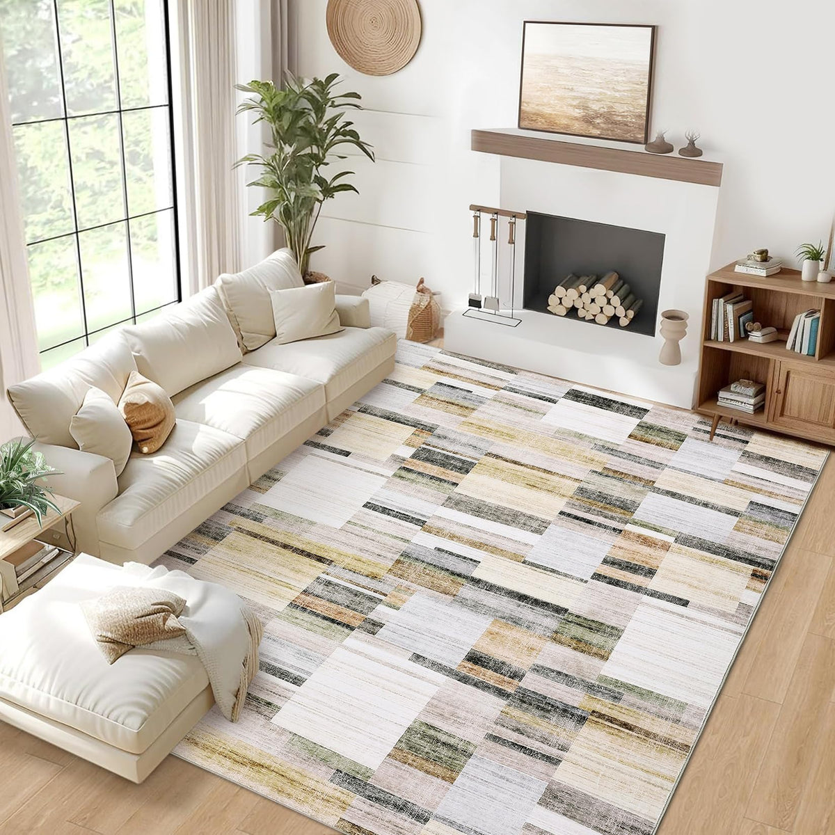 GarveeHome Large Living Room Rugs 8x10 Area Rugs Machine Washable Modern Geometric Neutral Rug Non Slip Low Pile Farmhouse Stain Resistant Carpet for Bedroom Nursery Classroom Dorm 8 ft x10 ft Multi