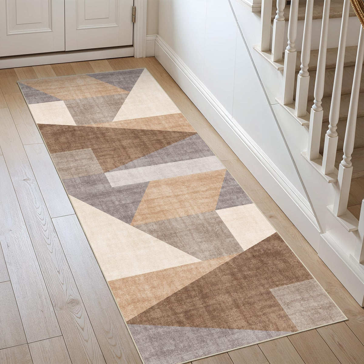 5x7 Washable Area Rug for Living Room - Non-Slip Geometric Rugs Blue Grey