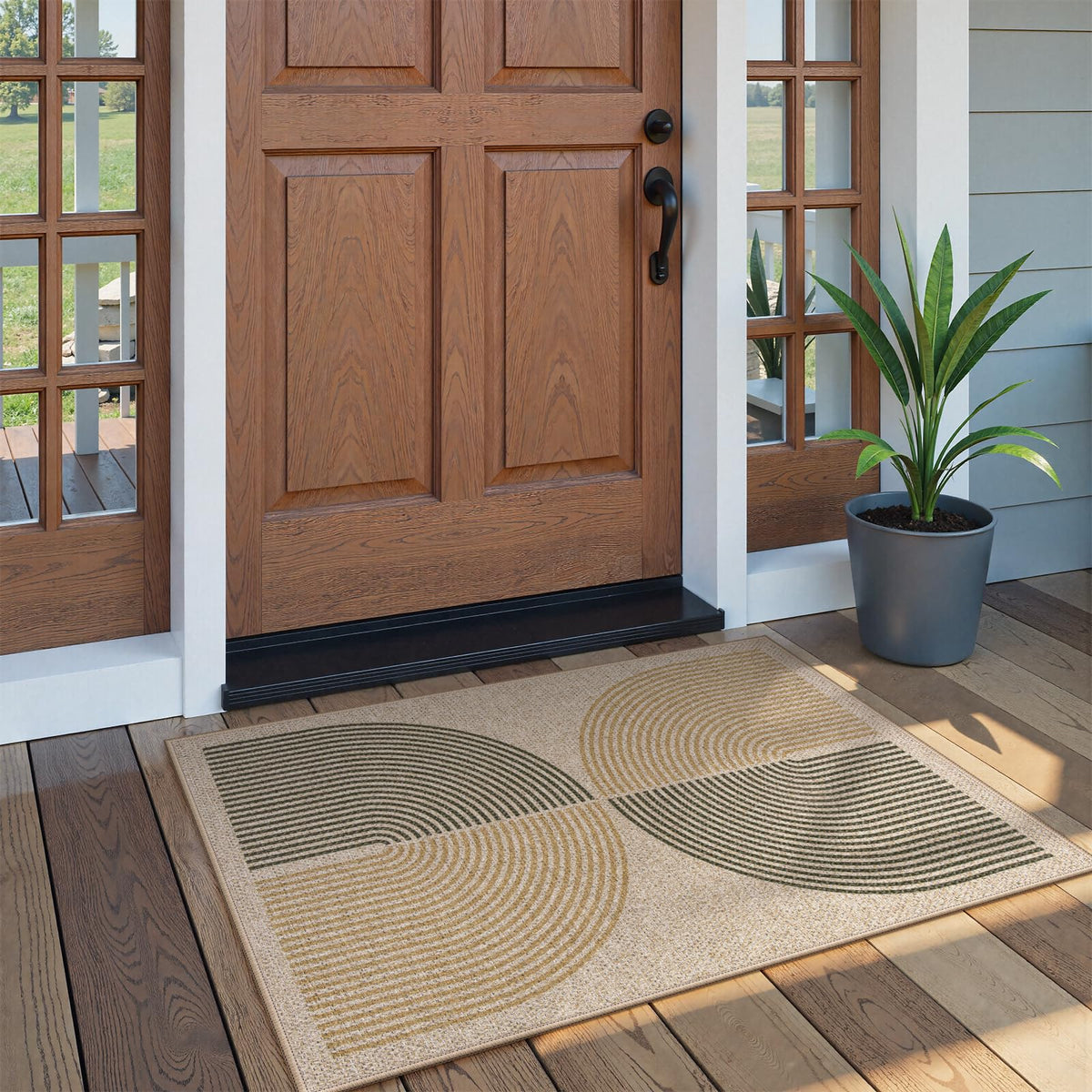 Lahome Modern Rainbow Easy Jute Carpet, Washable 5x7 Area Rugs for Living Room Patio Black Farmhouse Indoor Outdoor Rugs, Contemporary Natural Non Slip Floor Carpet for Office RV Backyard