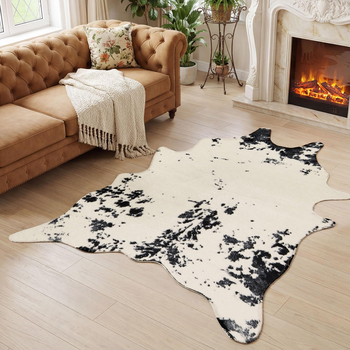 JONIYEAR Large Durable Faux Zebrahide Area Rug 4.9 x 6.56 Feet, Premium Zebra Print Rug for Living Room Bedroom, Durable Faux Fur Animal Zebra Hide Carpet for Western Farmhouse Decor, Black and White