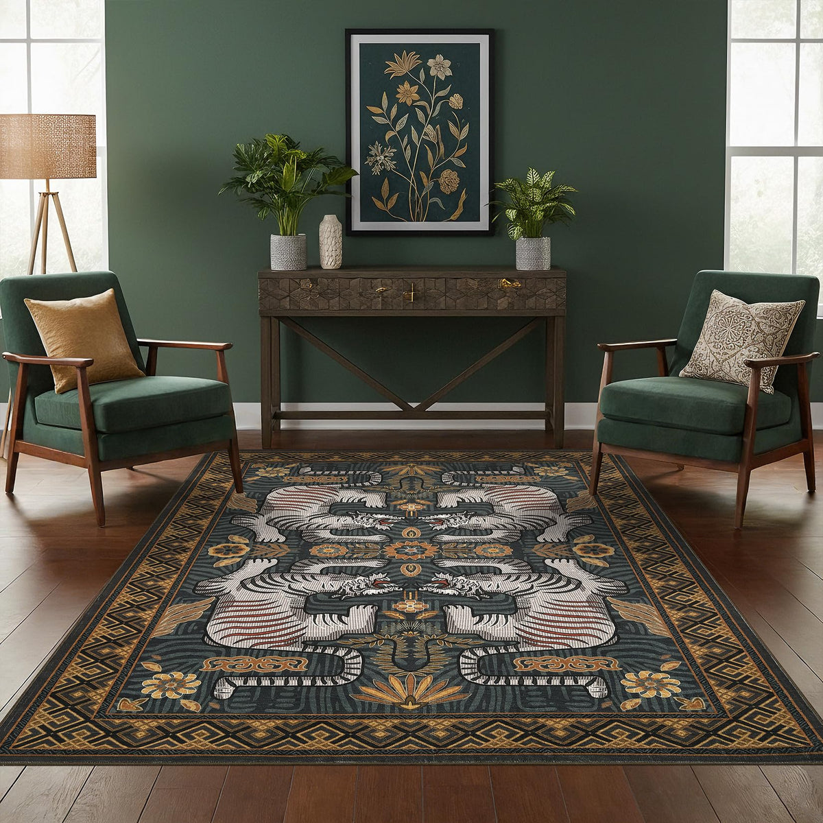 GarveeHome Tiger 8x10 Area Rugs Boho Washable Vintage Non Slip Living Room