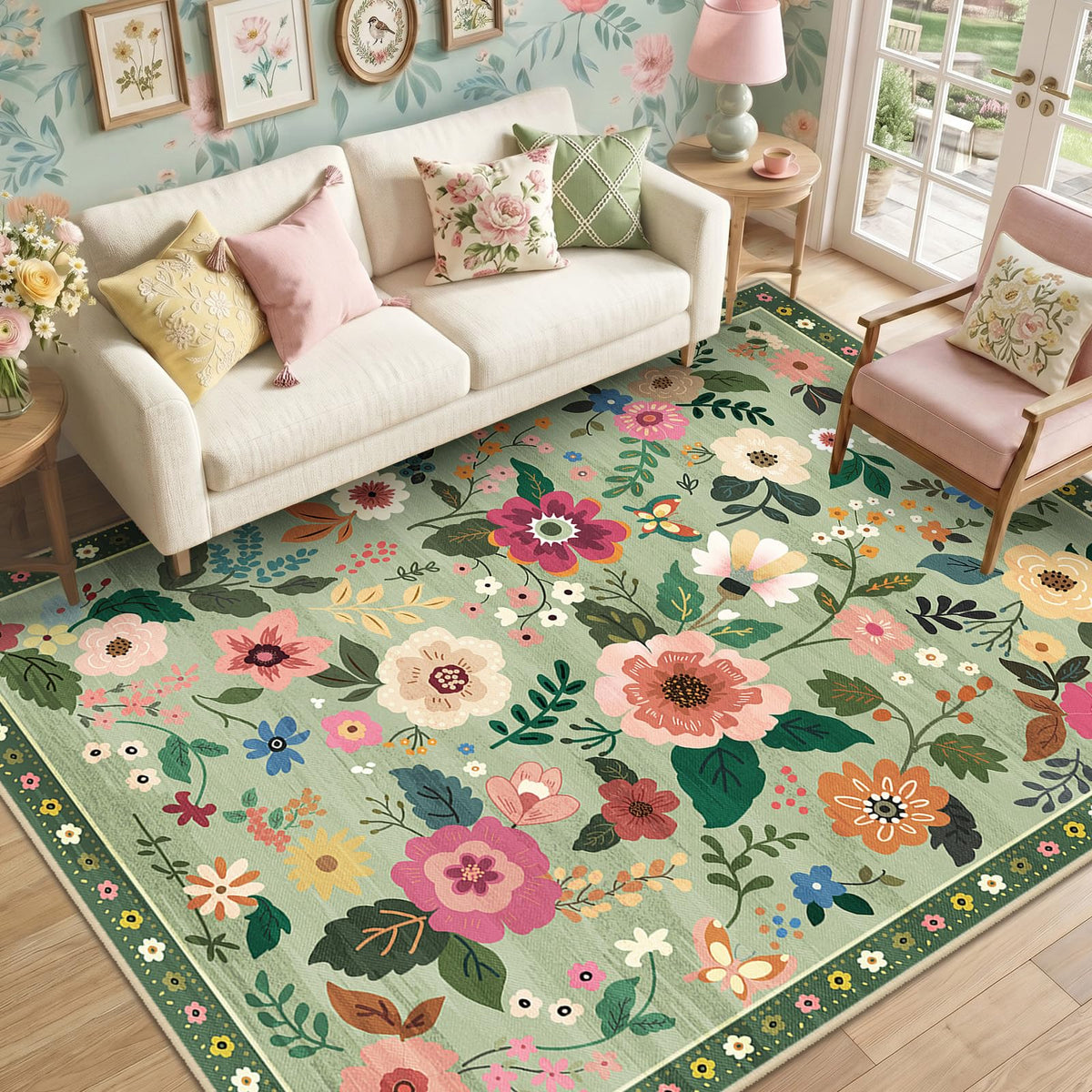 RELEANY Floral Washable 5x7 Area Rugs Black