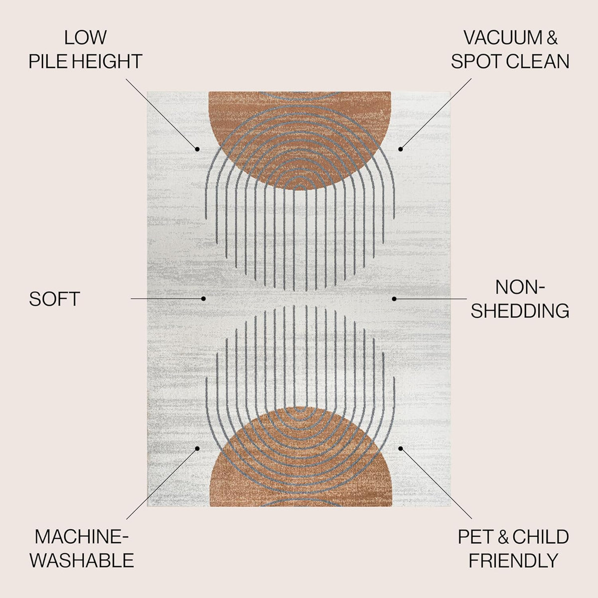 JONATHAN Y Machine Washable Cream/Terra Indoor Area Rug 4X6 ft, Kallax Geometric Modern Low-Pile for Living Room, Bedroom, Kitchen, Office, Easy-Cleaning, Pet-Friendly, Non-Shedding WSH311A-4