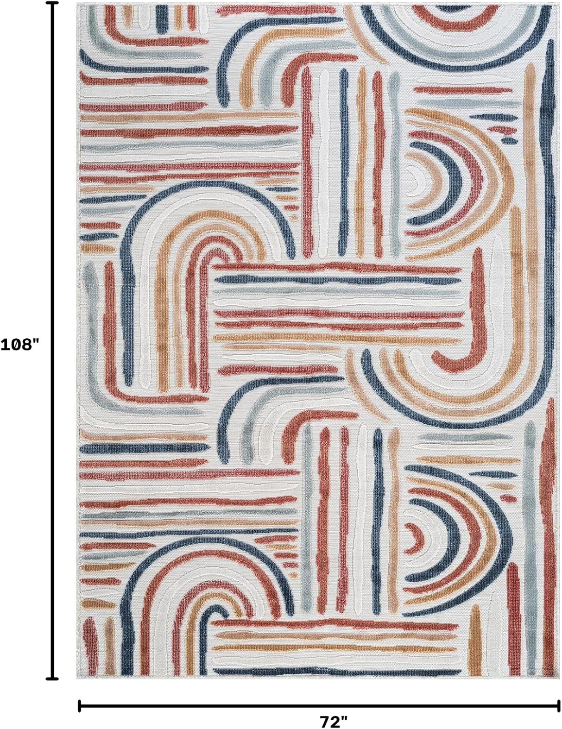 CAMILSON Indoor Outdoor Rug, Multicolor 6x9 Geometric Arch Striped Area Rugs for Patio and Home Areas, Easy-Cleaning Non-Shedding Living Room, Garden and Deck Washable Outside Carpet (6 x 9)