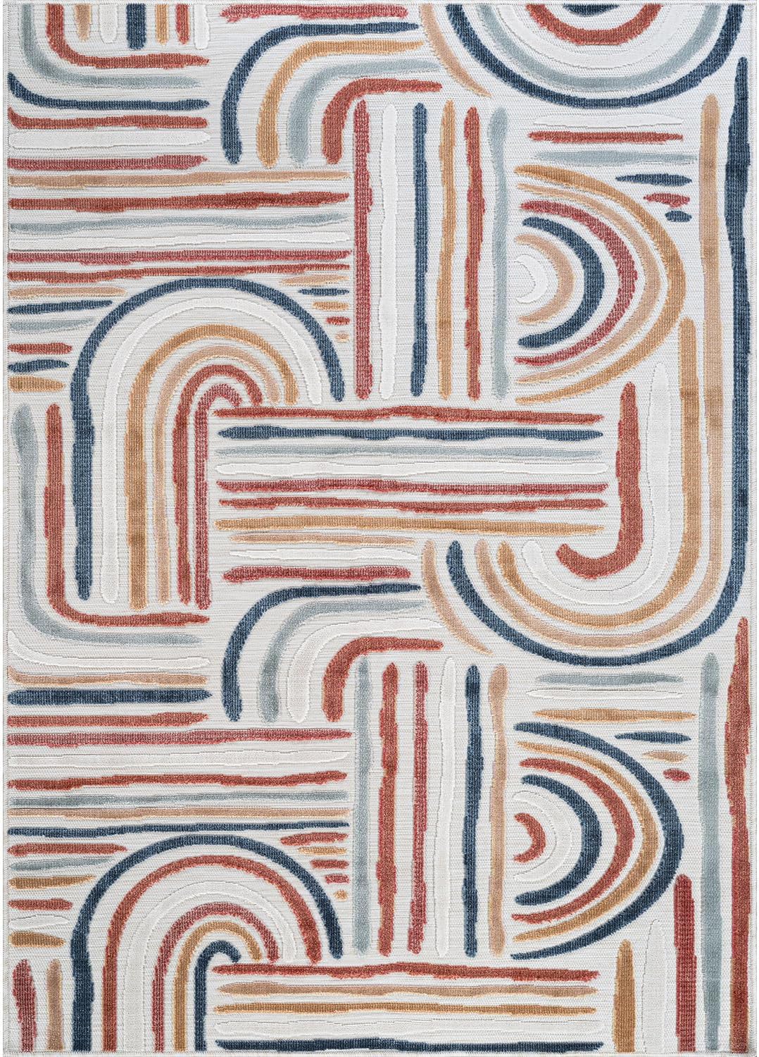 CAMILSON Indoor Outdoor Rug, Multicolor 6x9 Geometric Arch Striped Area Rugs for Patio and Home Areas, Easy-Cleaning Non-Shedding Living Room, Garden and Deck Washable Outside Carpet (6 x 9)