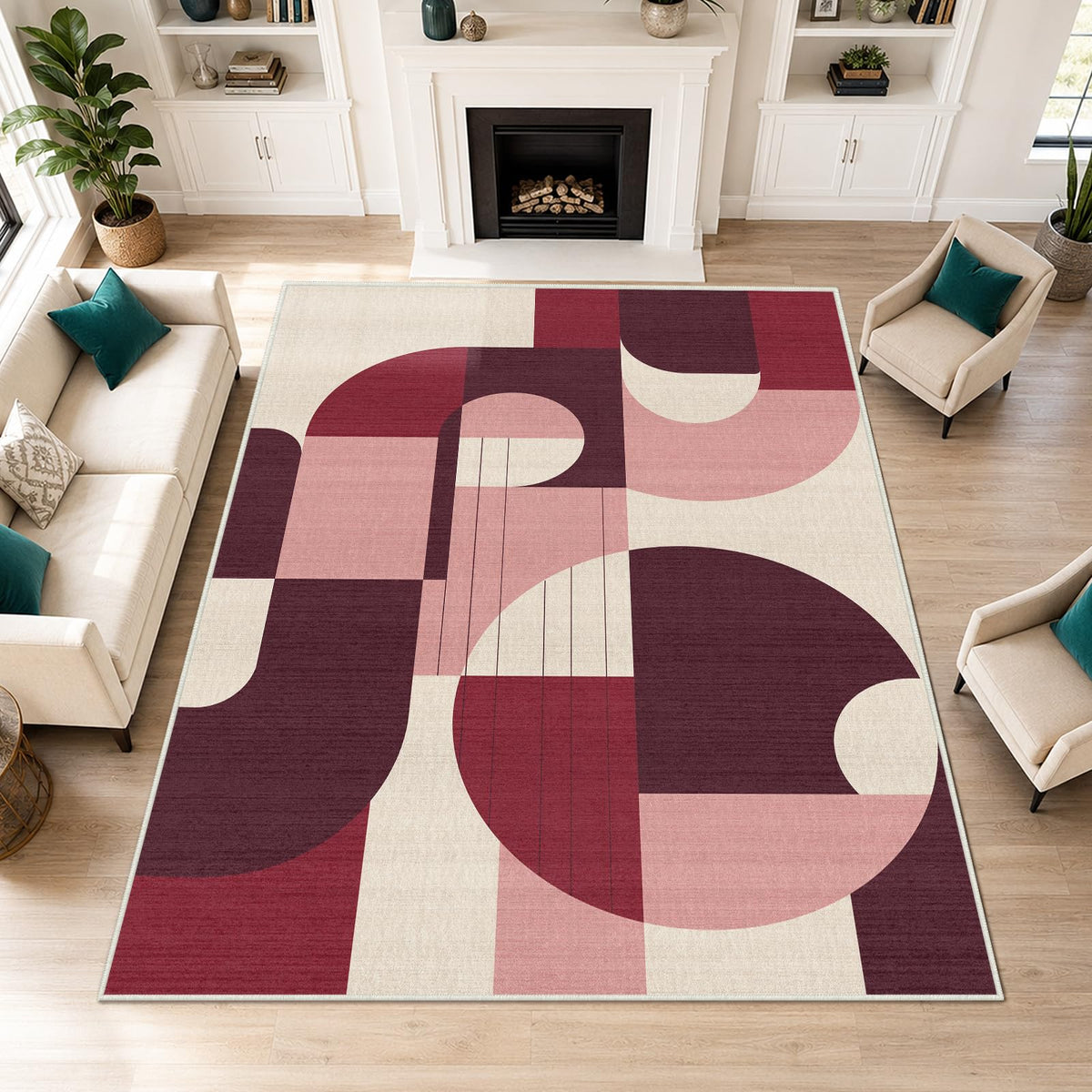 5x7 Area Rug Colorful Boho Geometric Carpet Modern Abstract Large Rug for Living Room Bedroom Machine Washable Non-Slip Rug for Dining Room Kids Playroom Office