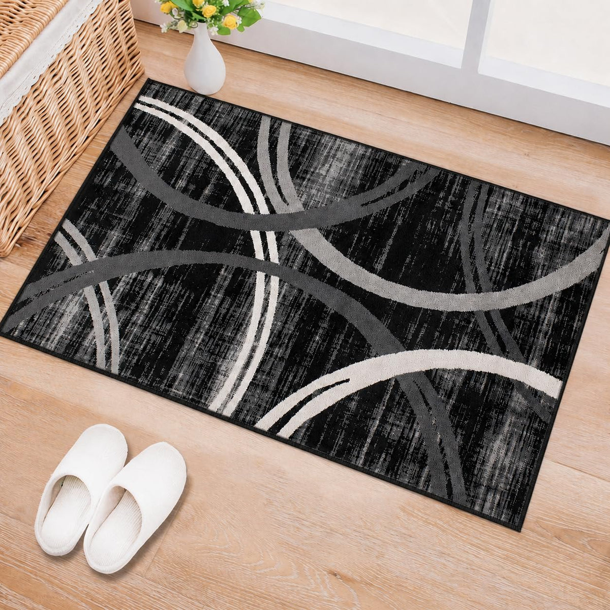 Rugshop Wavy Circles Fade-Resistant Living Room Area Rug Gray 5'3" x 7'3"