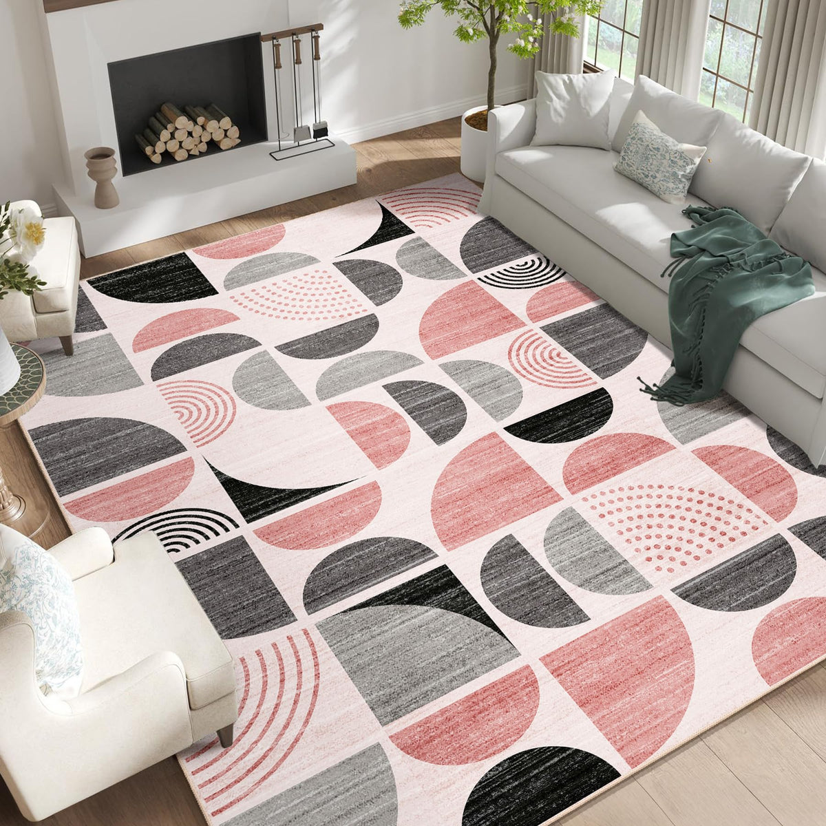 MUJOO 5x7 Area Rugs Washable,Boho Rugs Non Slip Modern Abstract Large