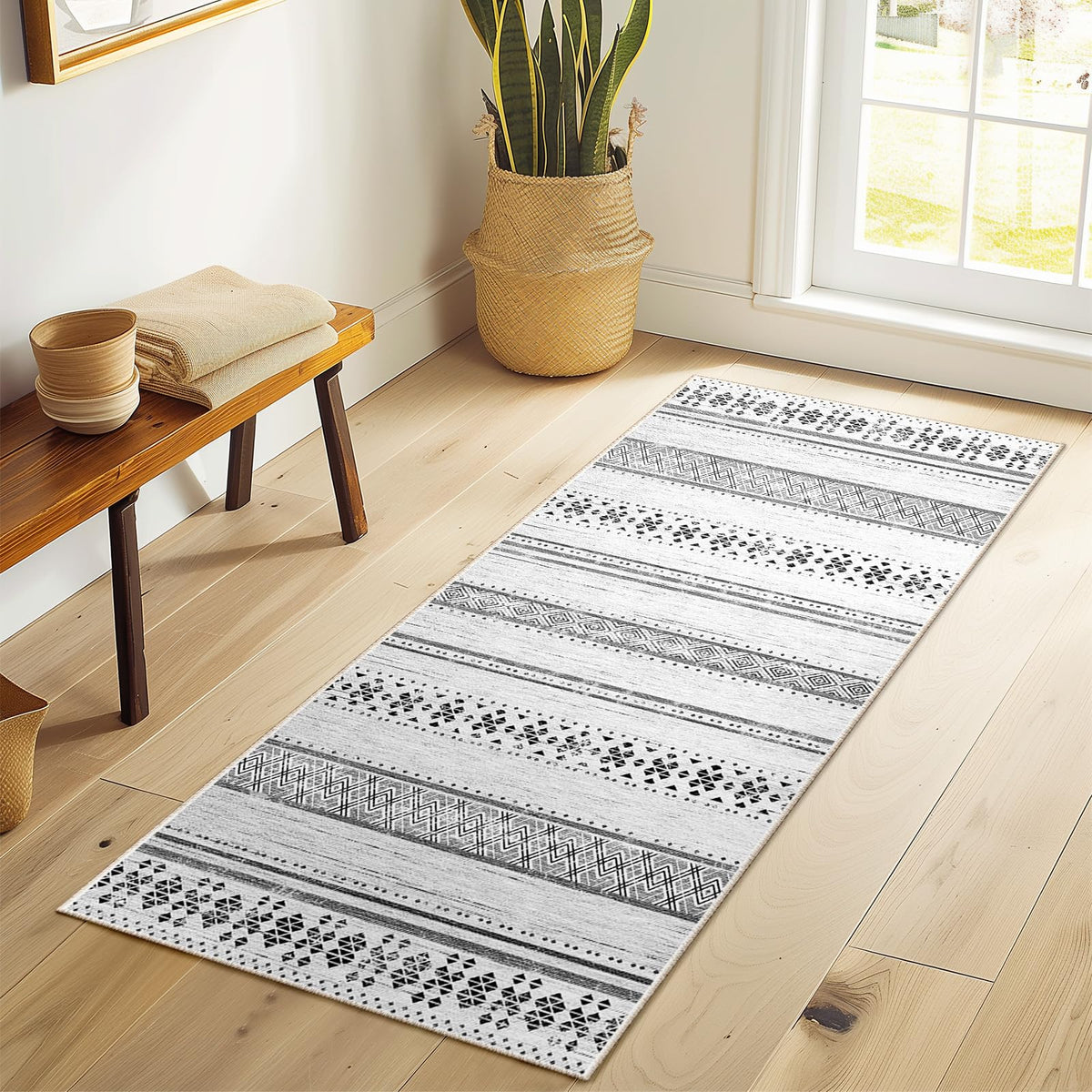 8x10 Washable Area Rugs for Living Room Boho Bedroom Rug Black/Brown