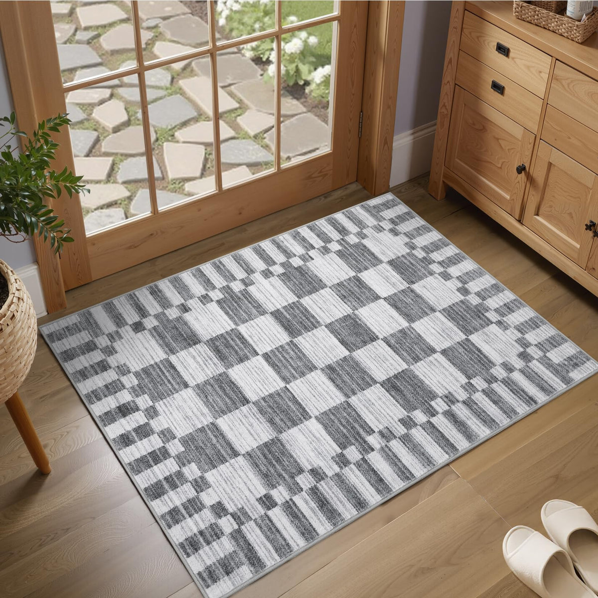 GarveeHome Brown Checkered Rug 5x7 Area Rugs Washable Living Room 5x7 Rug