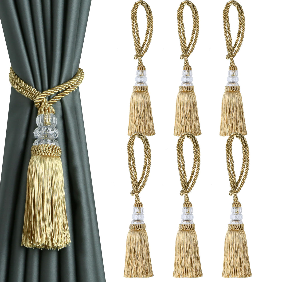 2 Pack Curtain Tiebacks with Tassel, White