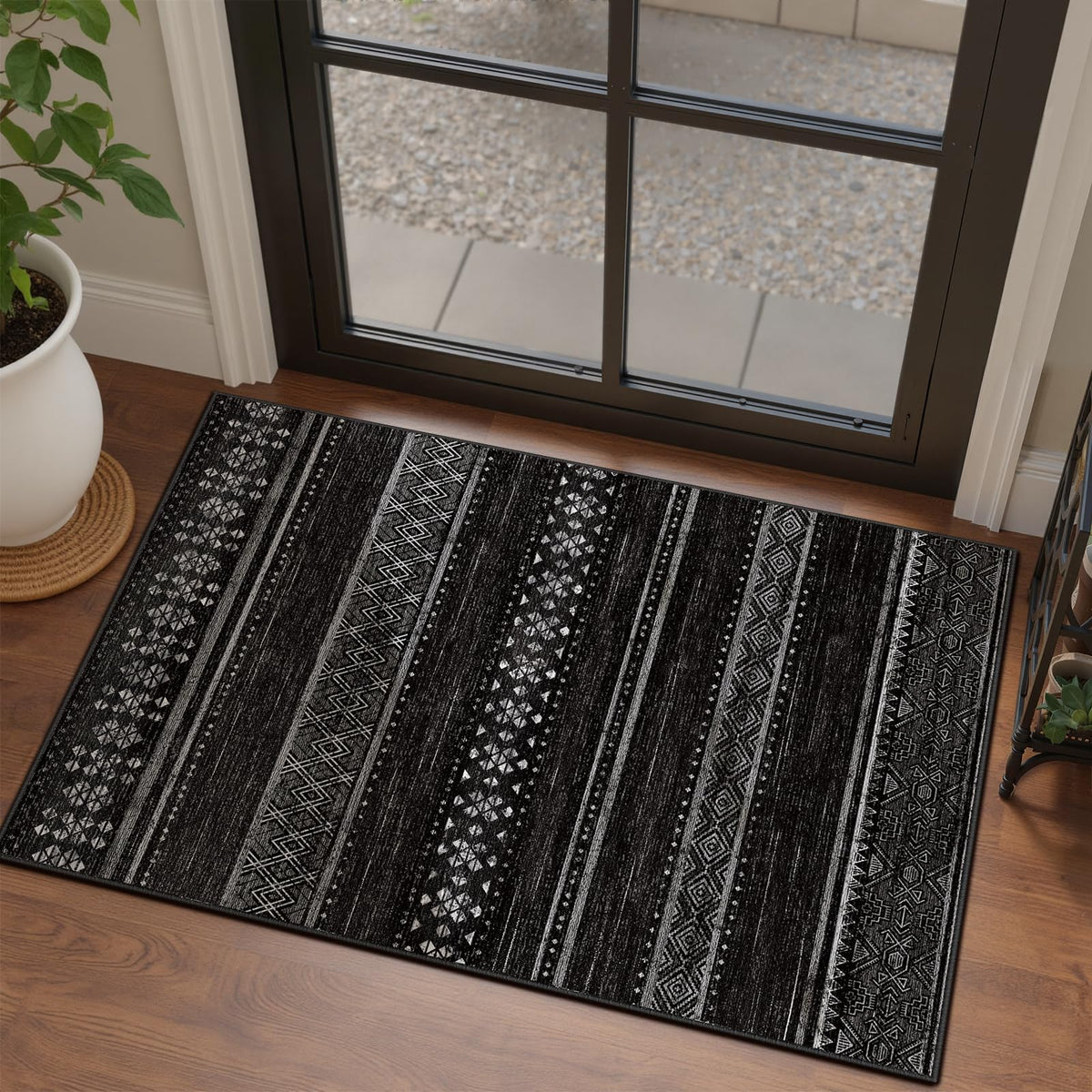 8x10 Washable Area Rugs for Living Room Boho Bedroom Rug Black/Brown